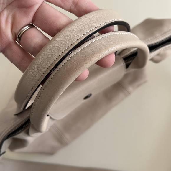 Longchamp le pliage cuir leather small handbag bag nude bone ivory off-white - Picture 9 of 17